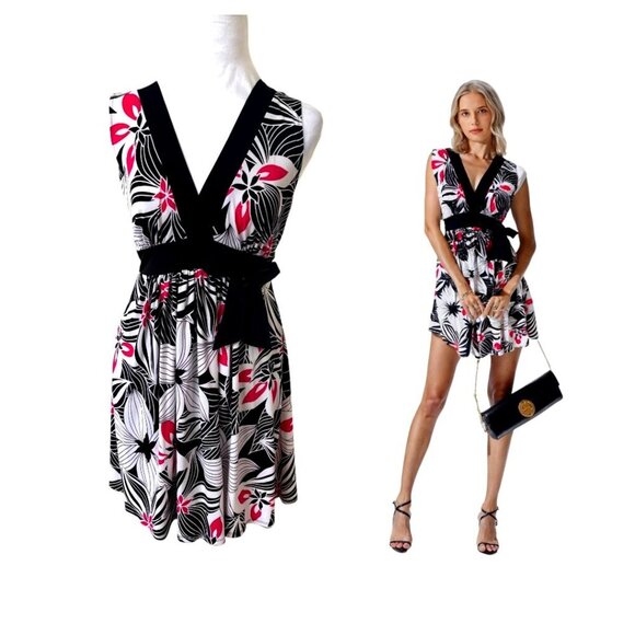 Y2K VINTAGE RUBY ROX‎ BABY DOLL WRAP BOW TIE FLORAL DRESS M/L - Picture 1 of 4